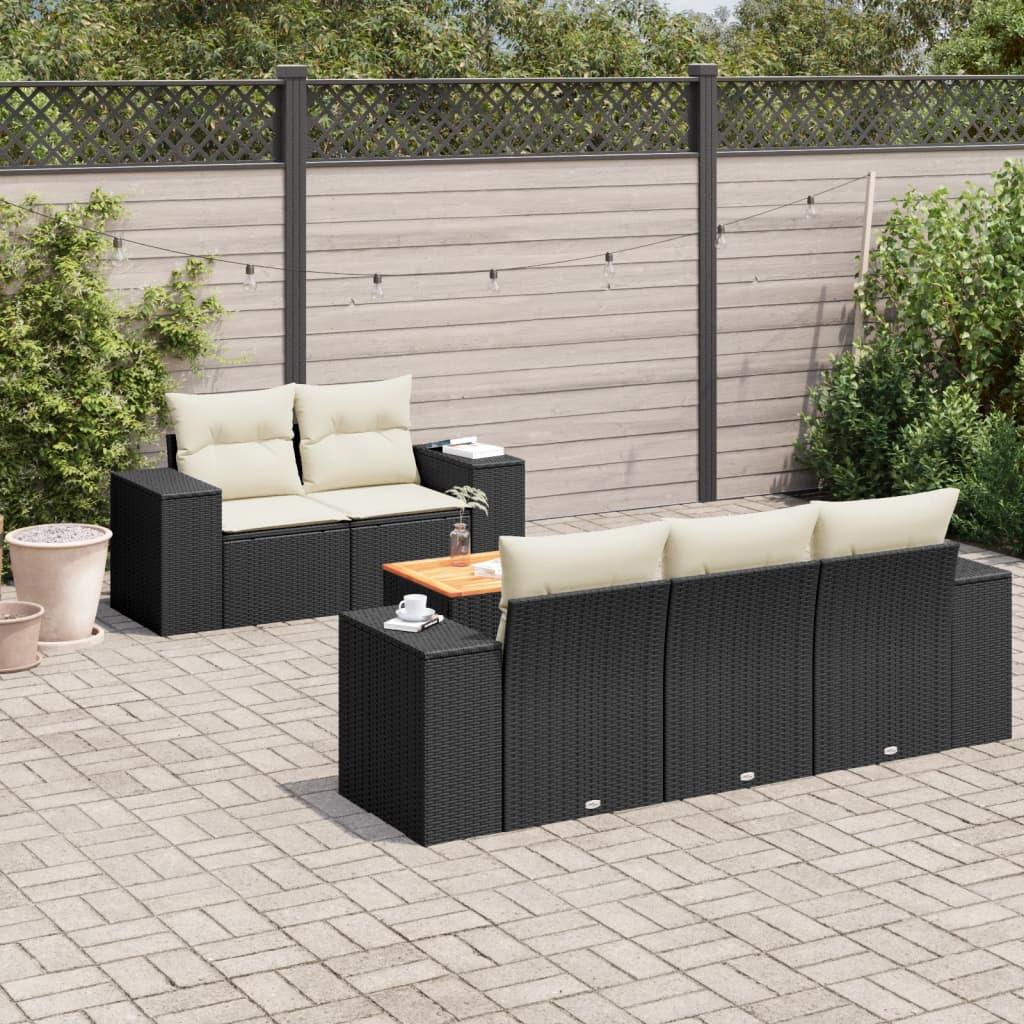 Sofasæt til haven - 6 dele med hynder i sort polyrattan