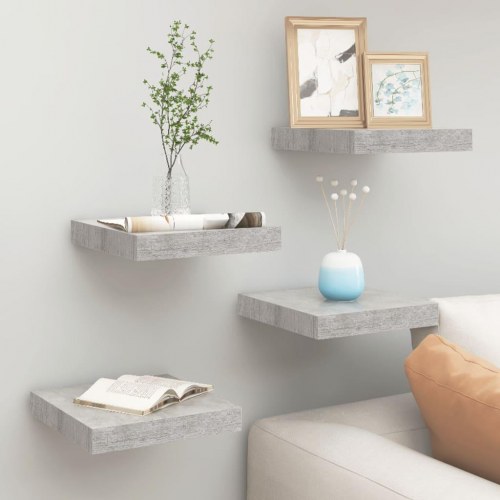 Væghylder - 4 stk. 23 × 23,5 × 3,8 cm i MDF, betongrå
