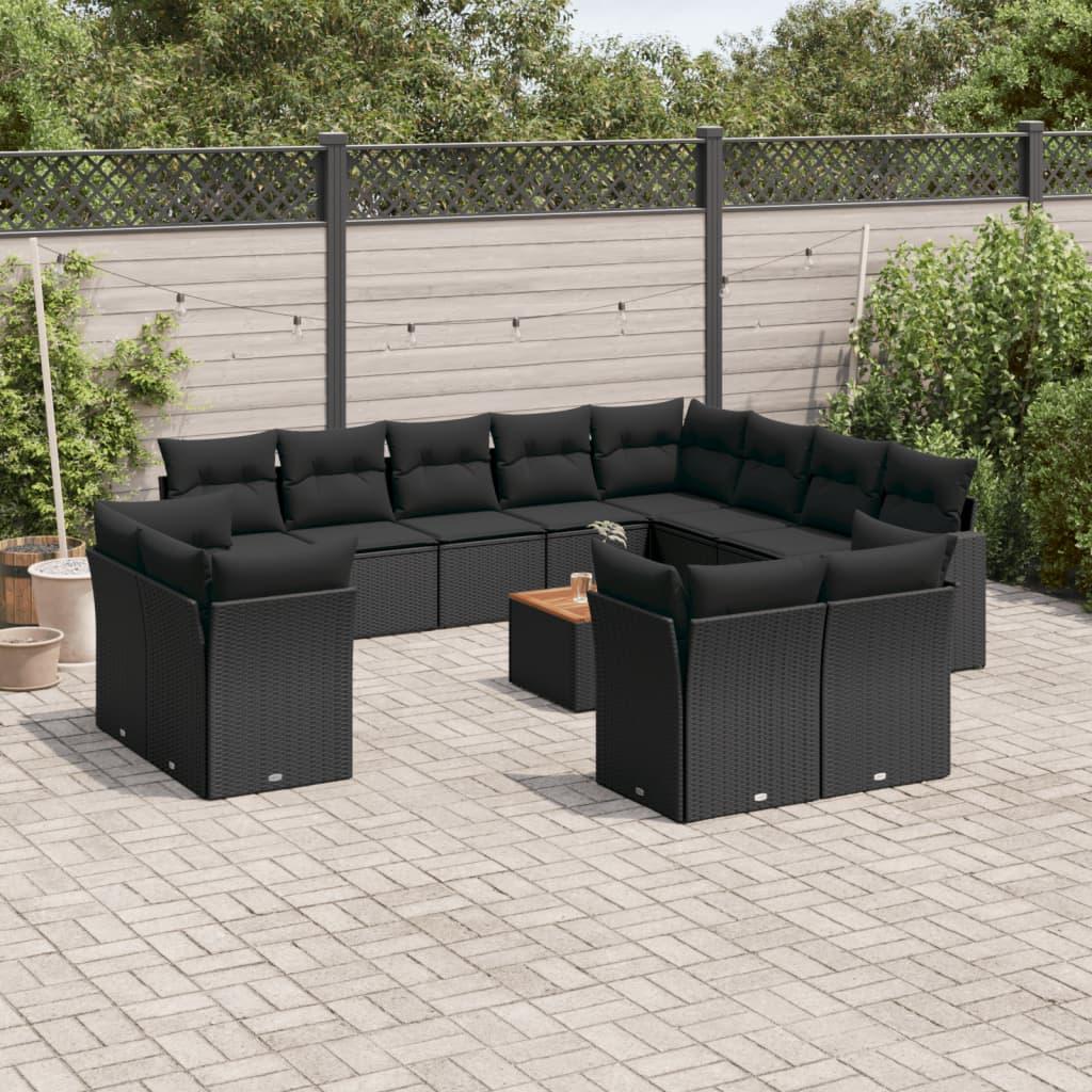 Sofasæt Til Haven 13 Dele Med Hynder Polyrattan Sort - Sort