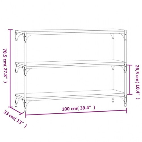 Bogreol med 3 hylder 100 x 33 x 70,5 cm - grå sonoma-eg