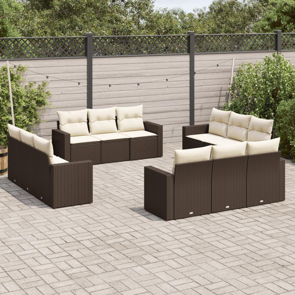 Sofasæt til haven i polyrattan - 12 dele med hynder, brun