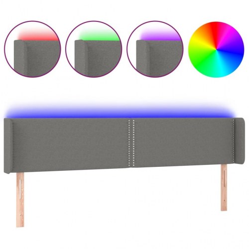 Sengegavl med LED-lys 163x16x78/88 cm stof mørkegrå