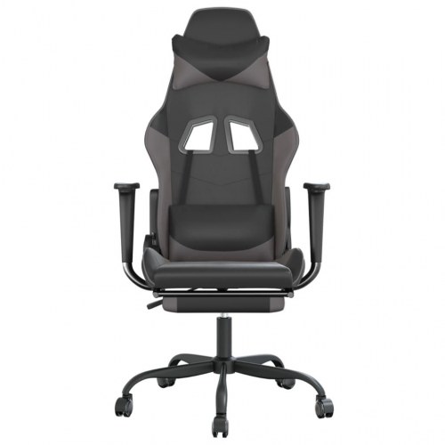 Gamingstol med massage og fodstøtte i kunstlæder - sort/grå