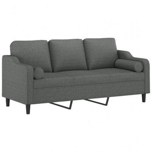3-personers sofa med pyntepuder - 198 cm stof, mørkegrå