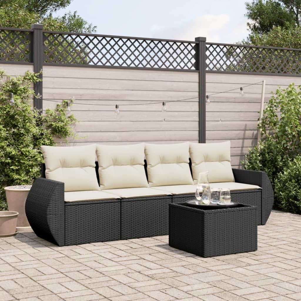 Sofasæt Til Haven 5 Dele Med Hynder Polyrattan Beige - Sort og cremefarvet / Med bord