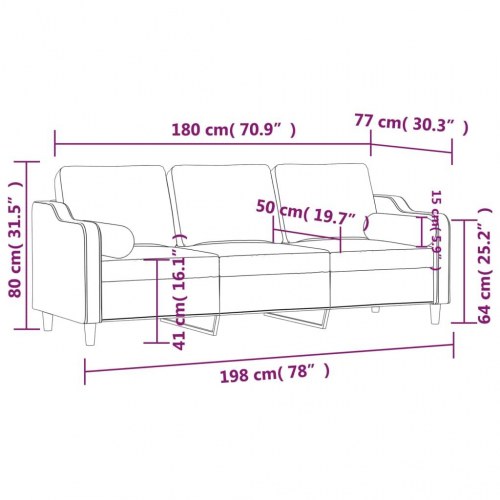 3-personers sofa med pyntepuder - 198 cm stof, mørkegrå