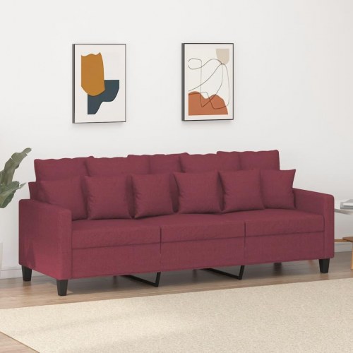 3-personers sofa i stof - vinrød, sædebredde 180 cm