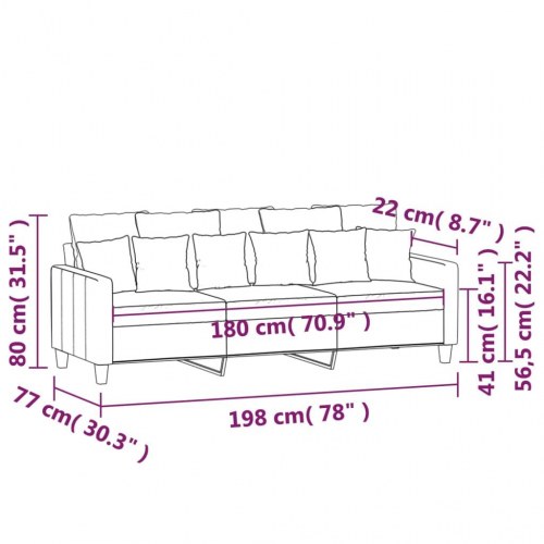 3-personers sofa i stof - vinrød, sædebredde 180 cm