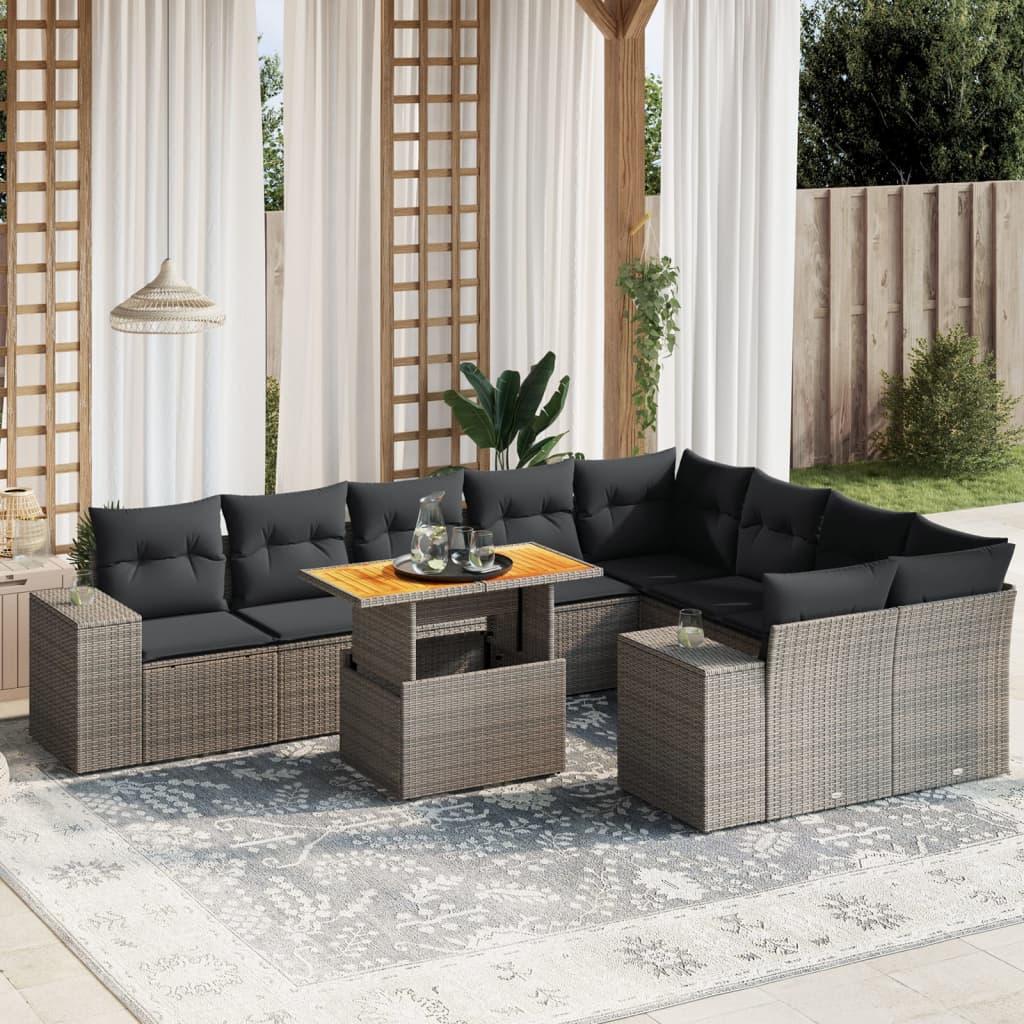 Sofasæt Til Haven 10 Dele Med Hynder Polyrattan - grå og mørkegrå / 5x midterdel 2x hjørnedel bord