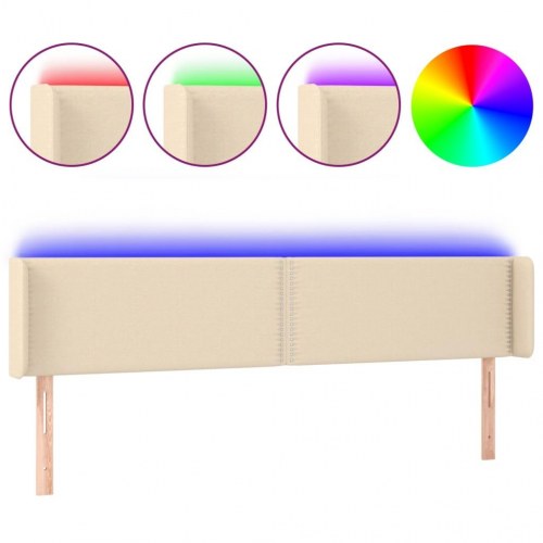 Sengegavl med LED-lys 163x16x78/88 cm stof cremefarvet