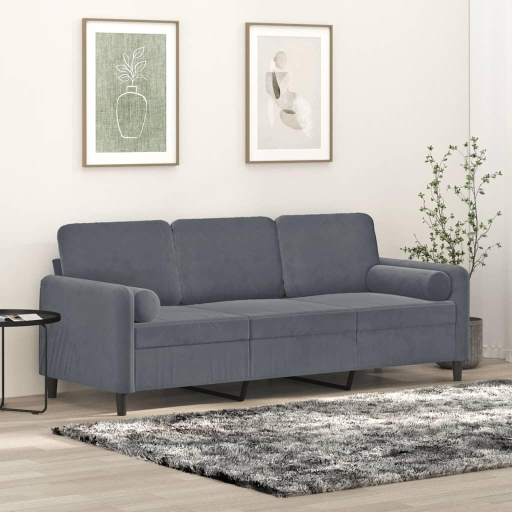 2-Personers Sofa Med Pyntepuder Velour - 180 cm / Mørkegrå