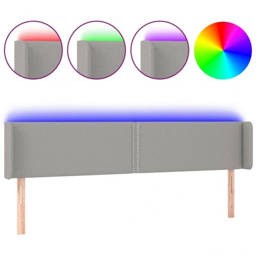 Sengegavl med LED-lys 183 x 16 x 78/88 cm stof lysegrå