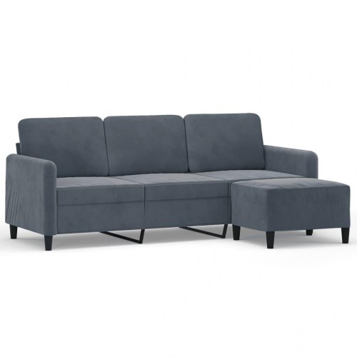 3-personers sofa med fodskammel 198 cm - velour, mørkegrå