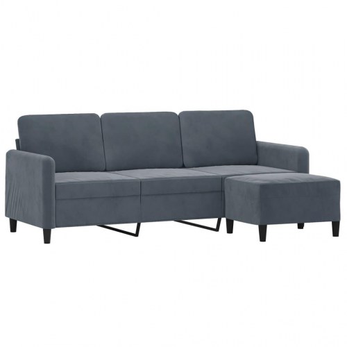 3-personers sofa med fodskammel 198 cm - velour, mørkegrå