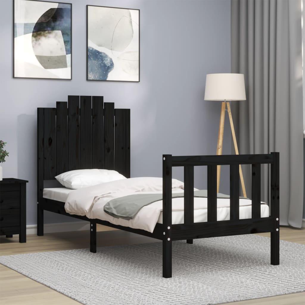 Sengeramme Med Sengegavl Small Single Massivt Træ - Sort / 75 x 190 cm