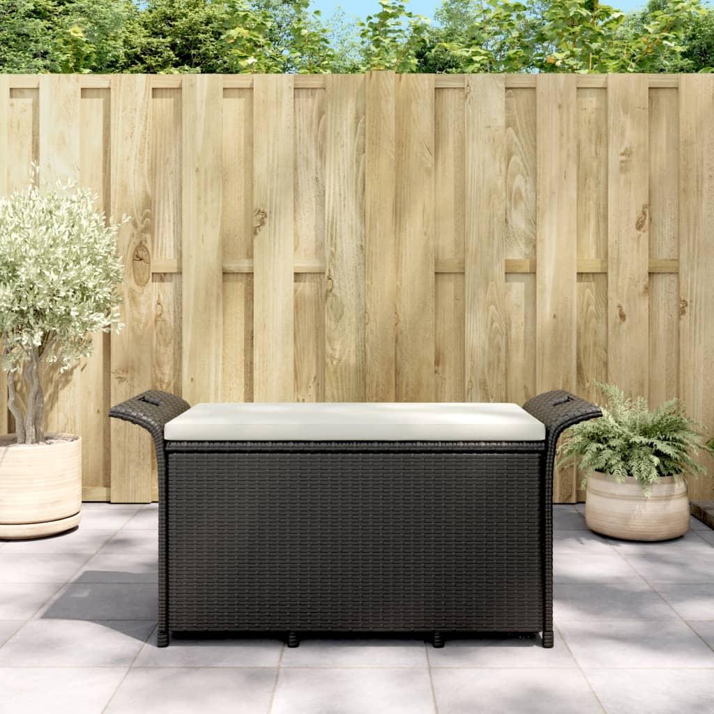 Havebænk med hynde 116x46x57 cm polyrattan sort billede