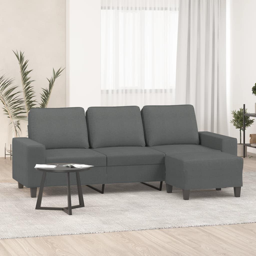 3-Personers Sofa Med Fodskammel 180 Cm Stof - Mørkegrå