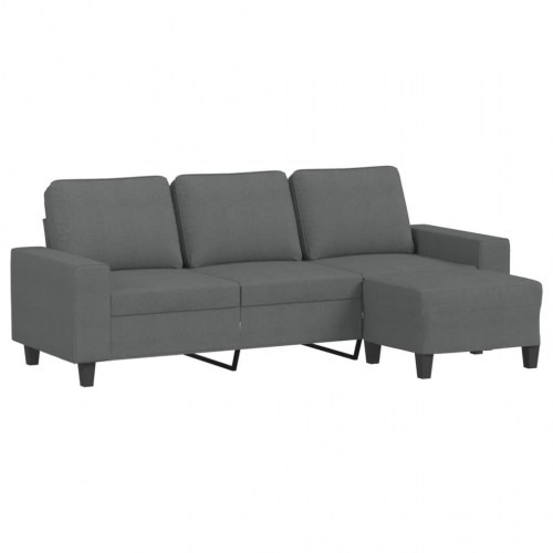 3-personers sofa med chaiselong/fodskammel - 180 cm stof, mørkegrå