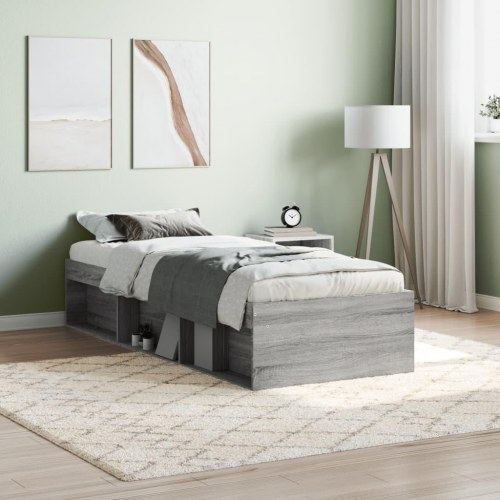 Sengeramme 75 x 190 cm - grå sonoma-eg med opbevaring