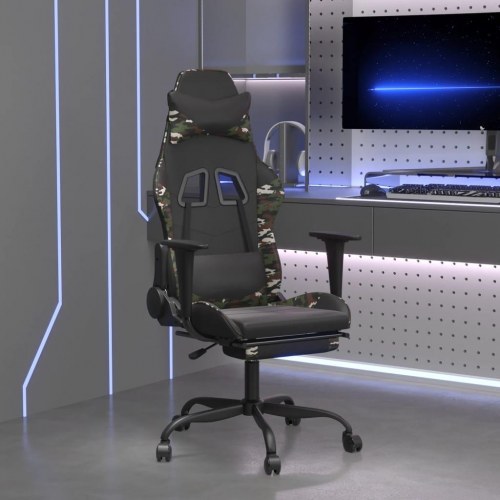 Gamingstol med massage og fodstøtte i kunstlæder - sort/camouflage