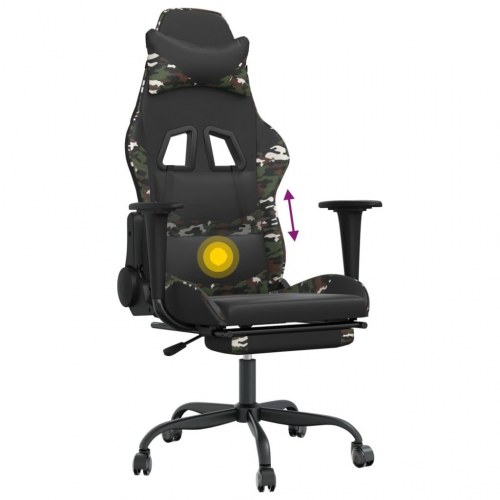 Gamingstol med massage og fodstøtte i kunstlæder - sort/camouflage