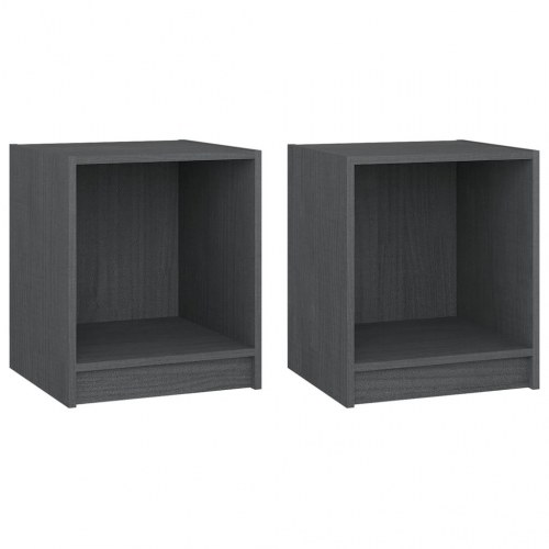 Sengeborde 2 stk. 35,5 x 33,5 x 41,5 cm massivt fyrretræ - grå