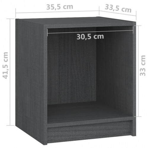Sengeborde 2 stk. 35,5 x 33,5 x 41,5 cm massivt fyrretræ - grå
