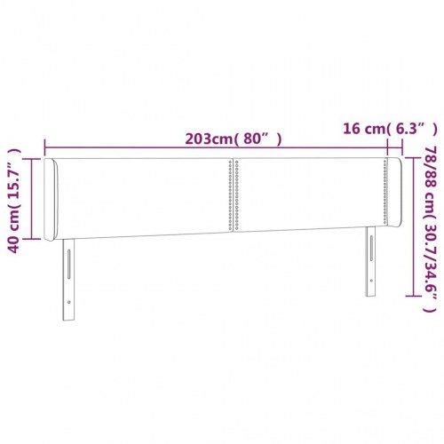 Sengegavl med LED-lys 203 x 16 x 78/88 cm - lysegrå