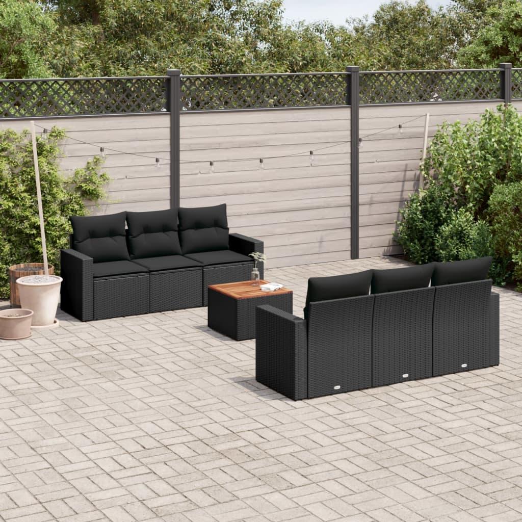 Sofasæt til haven - 7 dele med hynder og opbevaring i polyrattan, sort