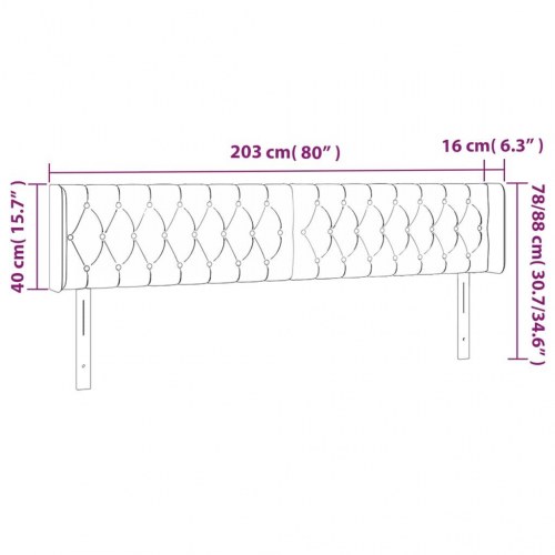 Sengegavl med kanter 203 x 16 x 78/88 cm - lysegrå
