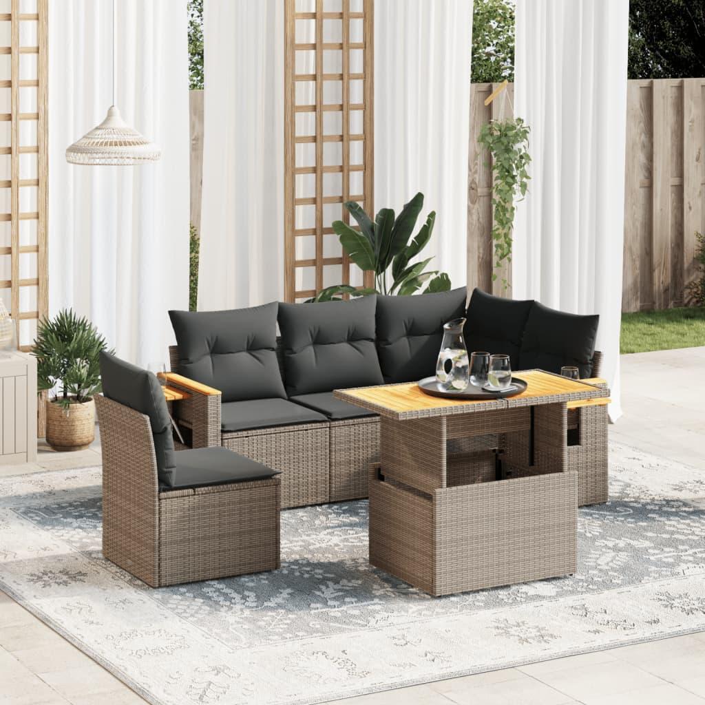 Sofasæt Til Haven 6 Dele Med Hynder Polyrattan - Grå