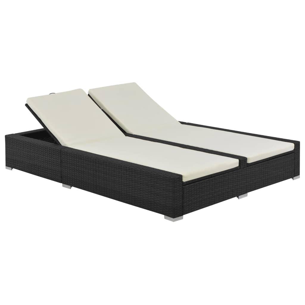 Dobbelt liggestol polyrattan sort