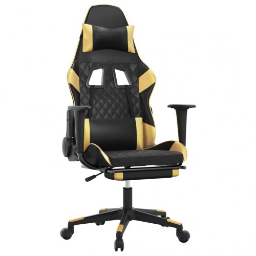 Gamerstol med massage og fodstøtte - sort/guld