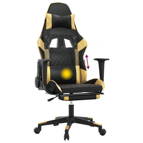 Gamerstol med massage og fodstøtte - sort/guld