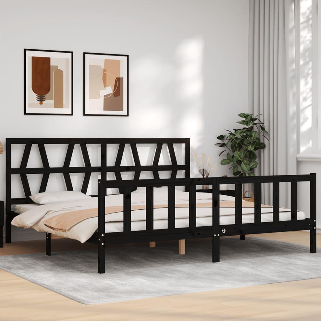 Sengeramme med sengegavl Super King Size massivt træ sort