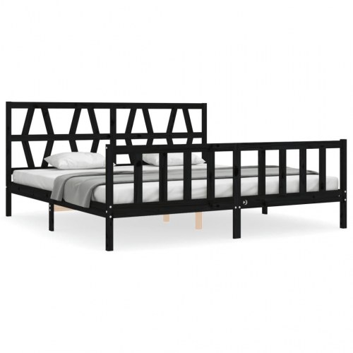 Sengeramme med sengegavl Super King Size massivt træ sort