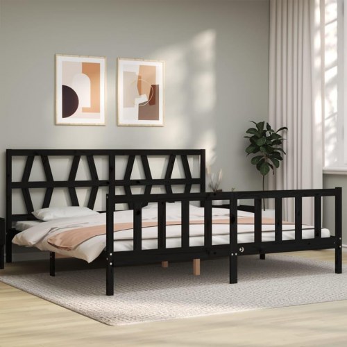 Sengeramme med sengegavl Super King Size massivt træ sort
