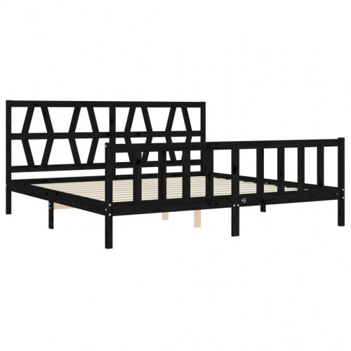 Sengeramme med sengegavl Super King Size massivt træ sort