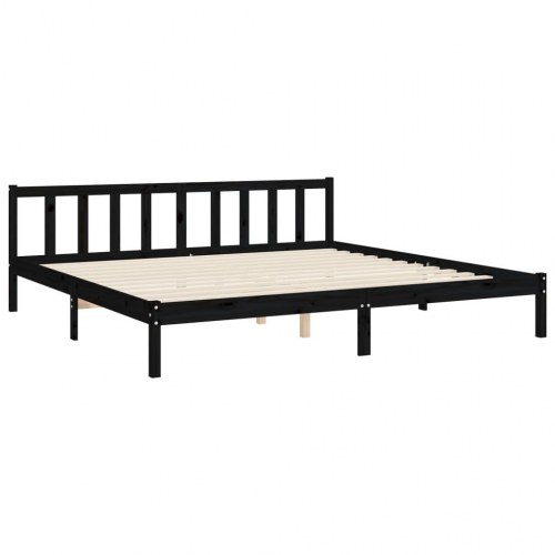 Sengeramme med sengegavl Super King Size massivt træ sort