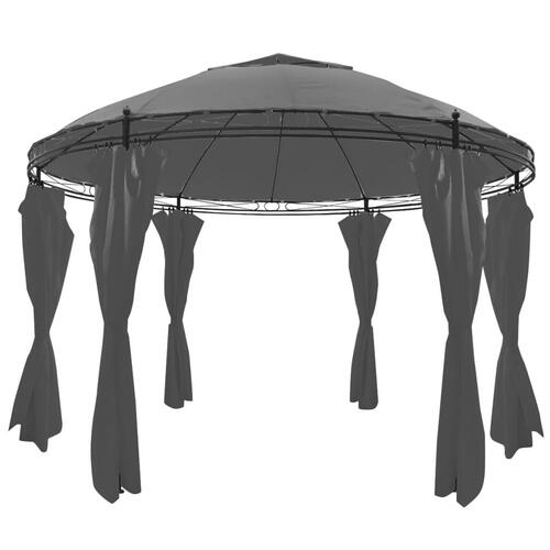 Pavillon med gardiner rund 3,5 x 2,7 cm antracitgrå