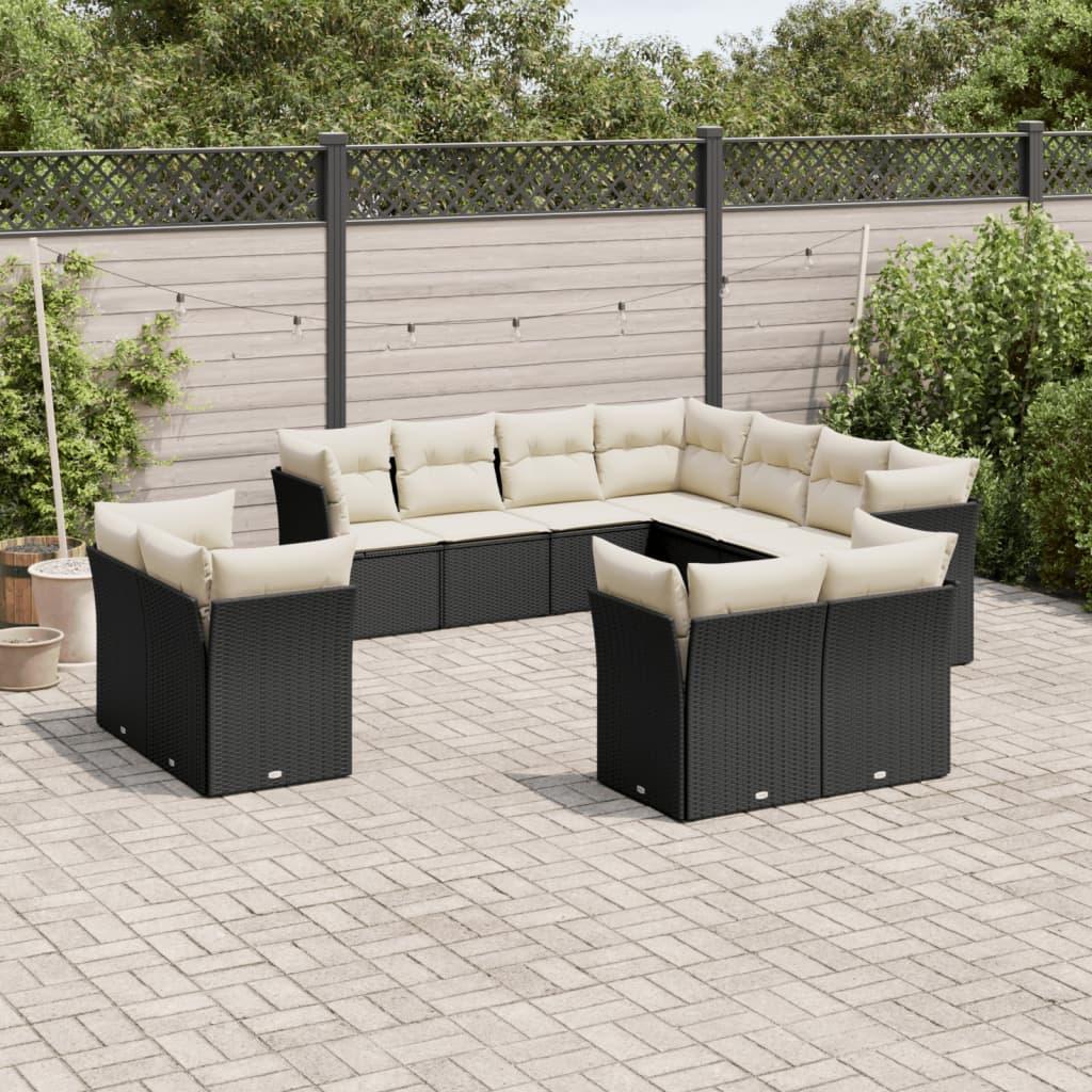 Sofasæt Til Haven 12 Dele Med Hynder Polyrattan - Sort og cremefarvet / Uden bord