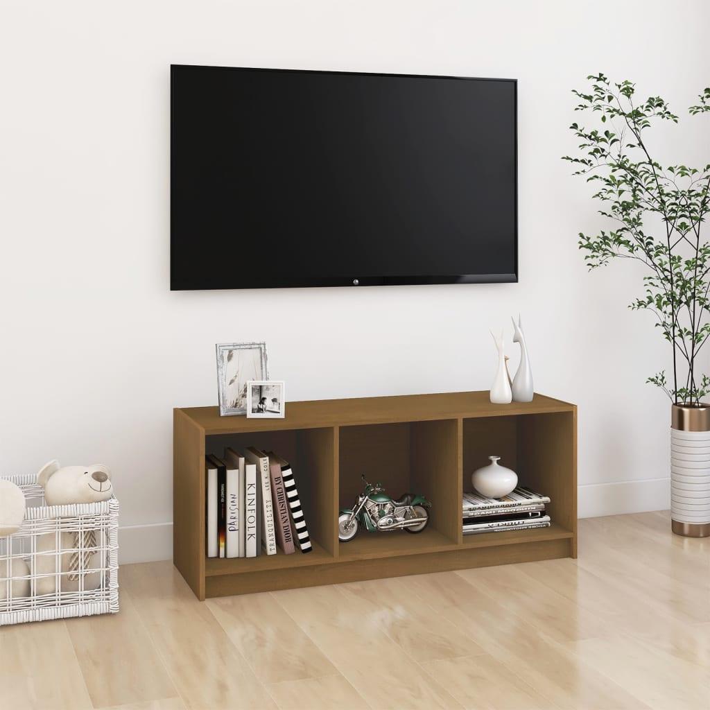Tv-skab 104x33x41 cm massivt fyrretræ gyldenbrun