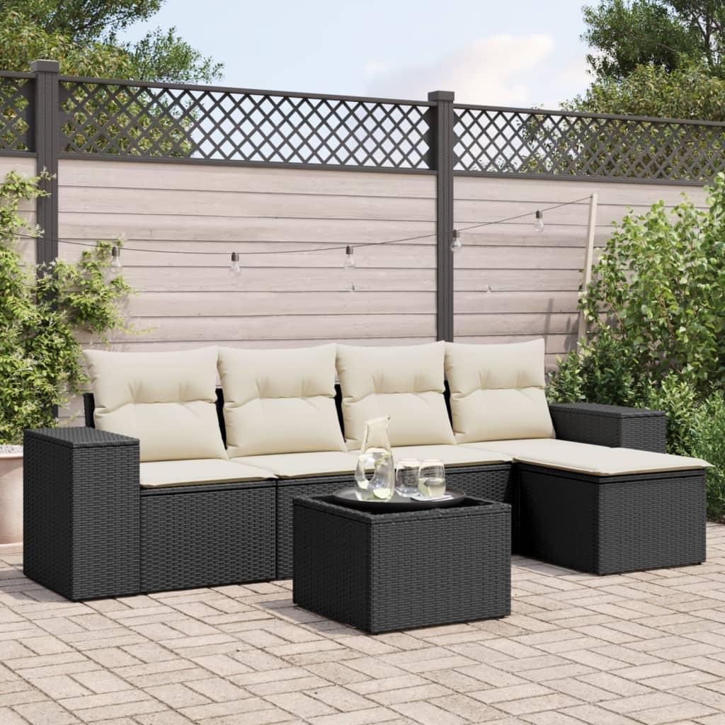 Sofasæt Til Haven 5 Dele Med Hynder Polyrattan - Sort og cremefarvet / Med bord