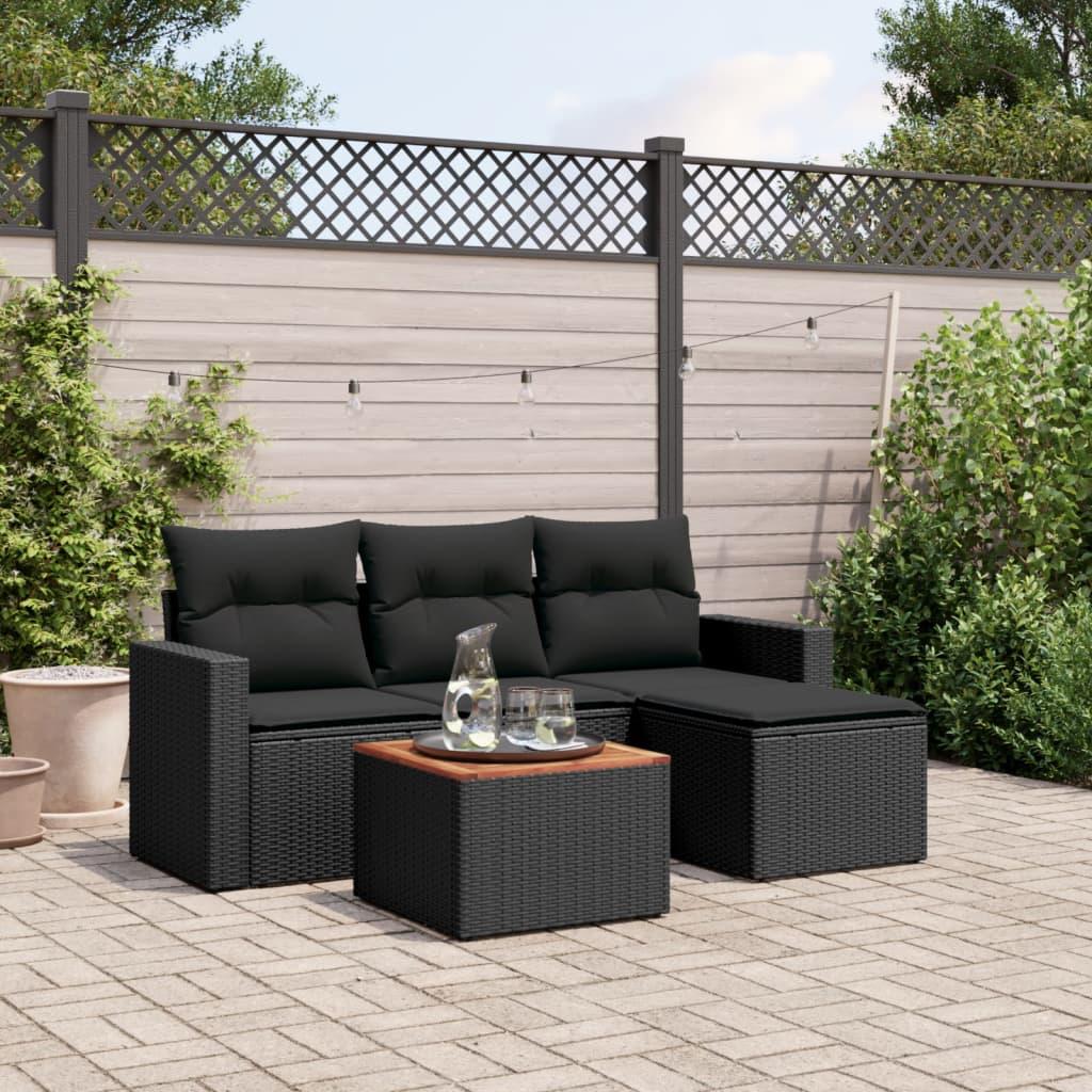 Sofasæt til haven i polyrattan - 5 dele med hynder, sort