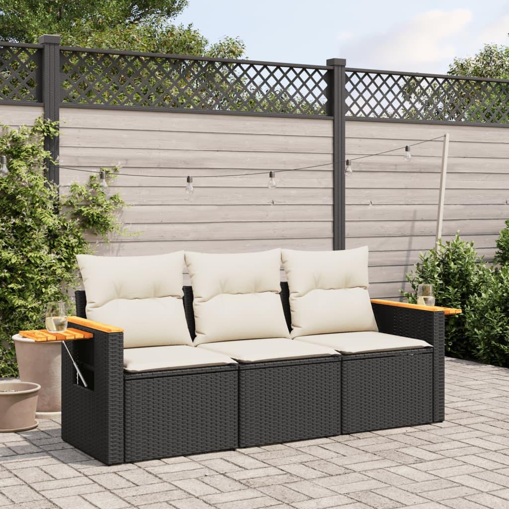 Sofasæt Til Haven 3 Dele Med Hynder Polyrattan - Sort og cremefarvet