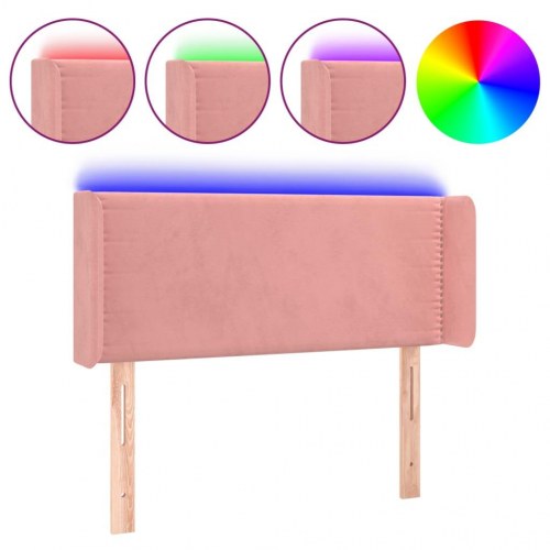 Sengegavl med LED-lys 83x16x78/88 cm fløjl lyserød