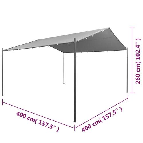 Havepavillon stål 400 x 400 x 260 cm antracitgrå