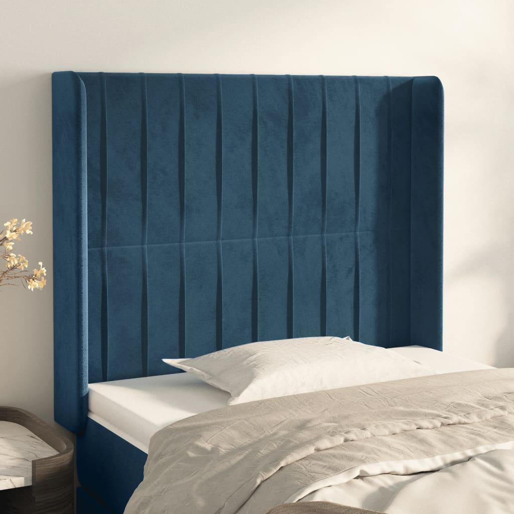 Sengegavl med kanter i fløjl - 93x16x118/128 cm, mørkeblå