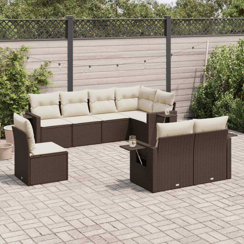 Sofasæt Til Haven 8 Dele Med Hynder Polyrattan - Brun og cremefarvet / Uden bord