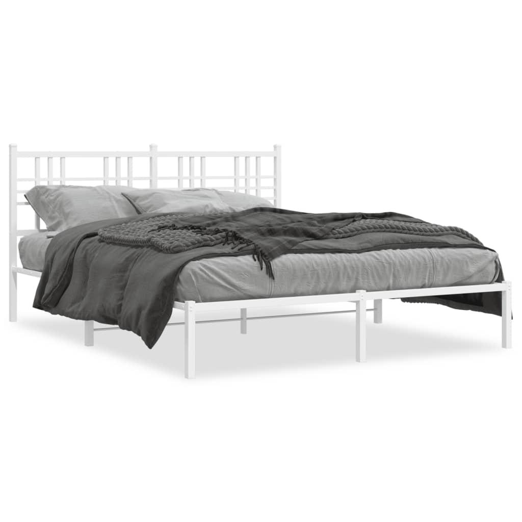 Sengeramme med sengegavl i metal - 150 × 200 cm, hvid